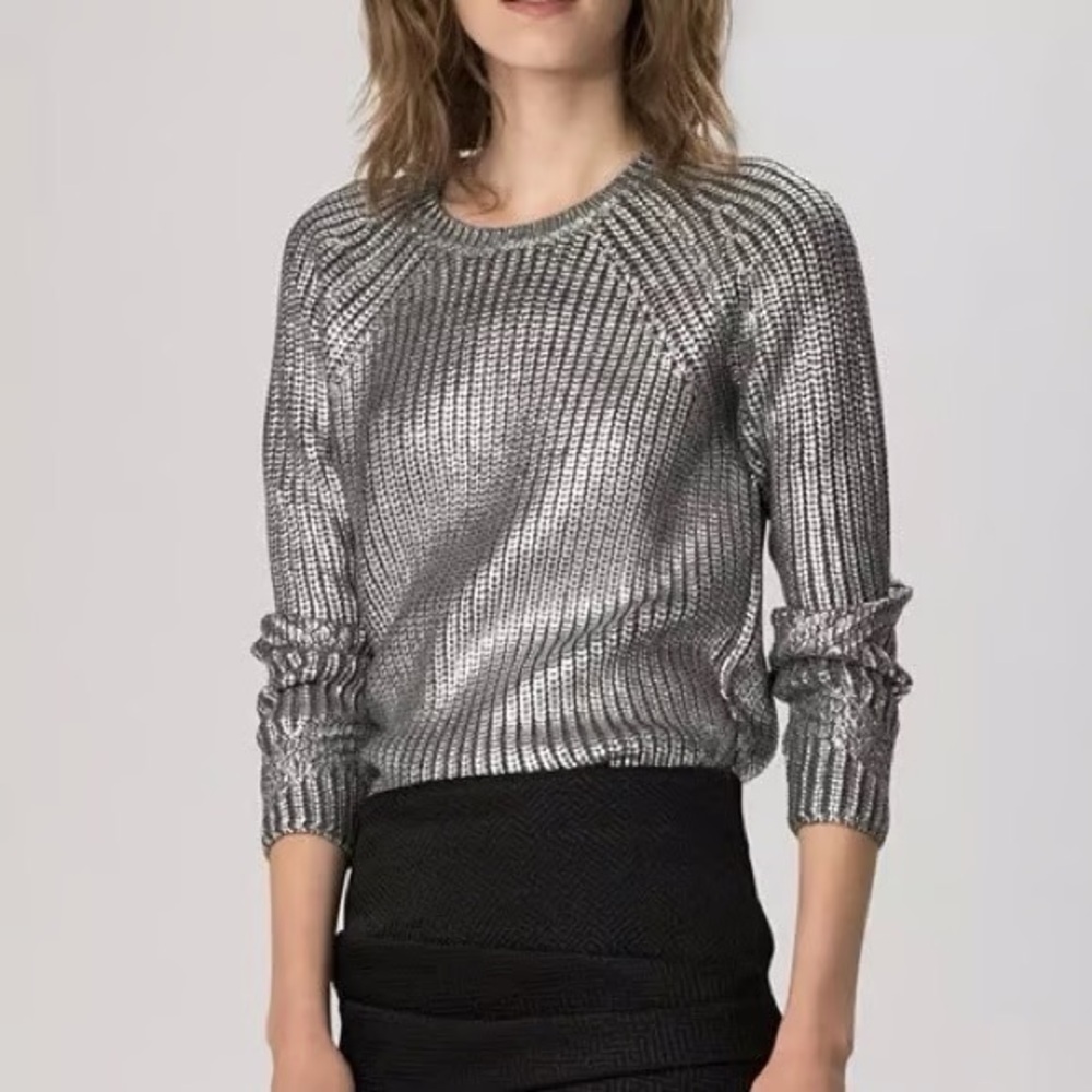 Maje Gigogne Metallic Sweater in Grey - Size 1